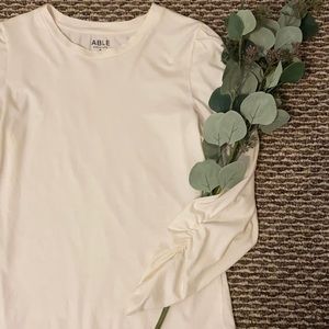 Able White Agnes Ruched Long Sleeve Tee